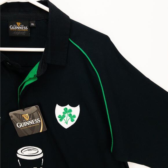 Guinness Polo Shirt Men’s XL Black Patch Logo Harp Pubwear Graphic Beer Shirt - Picture 7 of 12